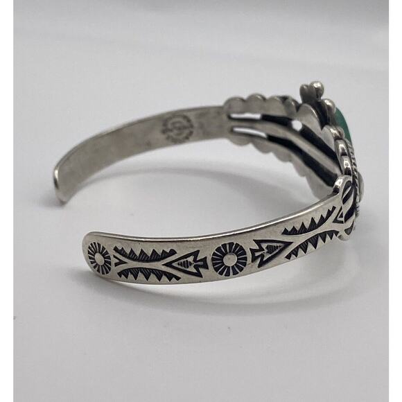 VTG Bell Trading Fred Harvey Era Sterling Turquoise Heart Stamped Cuff Bracelet - Picture 3 of 5